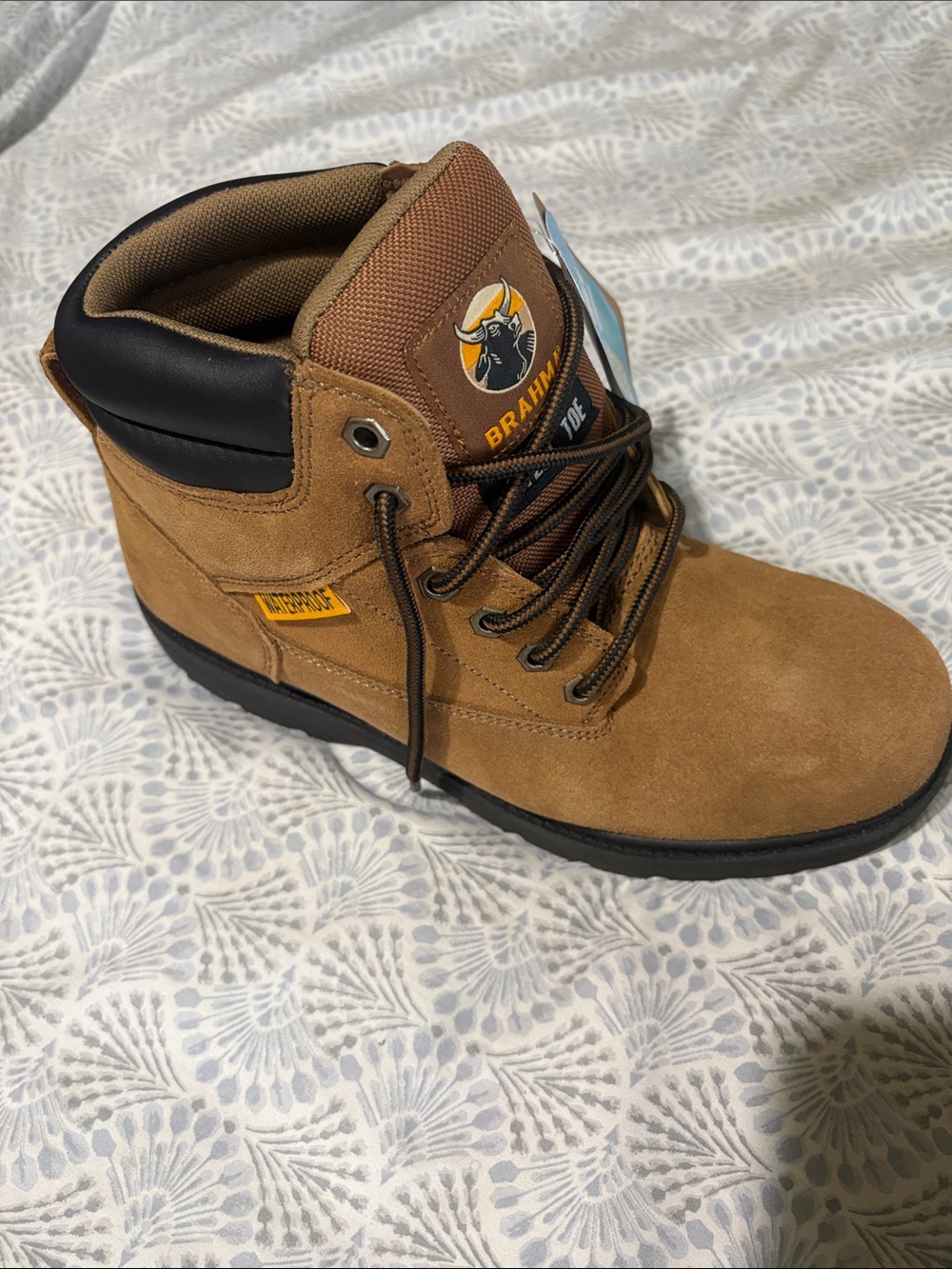 Brahma Men’s waterproof  steel toe brown Work Boot with Black Collar size:8.5